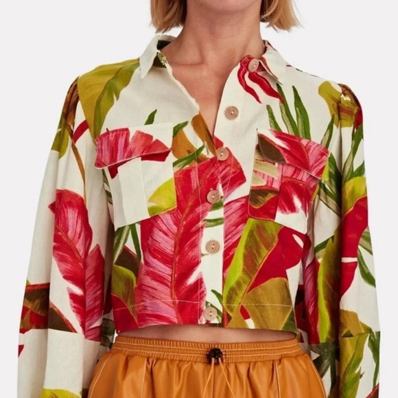 FARM Rio Spring Forest Long Sleeve Linen Blend Top - Picture 3 of 5